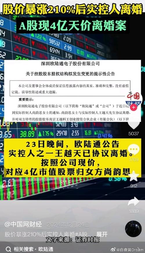 A股再现亿元离婚案,天价离婚案女方分走41亿